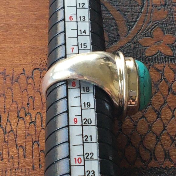 Sterling Silver Ring Size 7.75 11g 925 Turquoise Color Howlite Cabochon Chunky - Picture 2 of 13